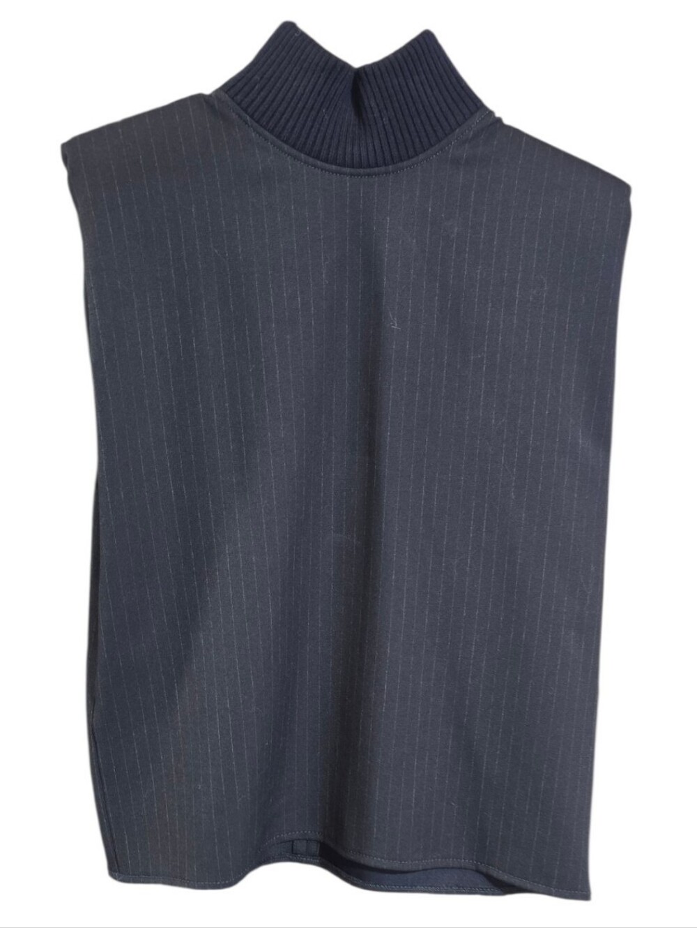 Zara Black Pinstripe Sleeveless Vest with Ribbed Funnel Neck